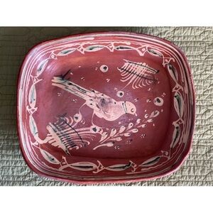 VINTAGE 1960’S TLAQUEPAQUE MEXICAN HAND MADE RED CLAY BIRD 10” SERVING DISH/BOWL